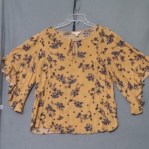 Lauren Conrad Women's Yellow Floral Bell Sleeve Blouse - Size‎ Medium